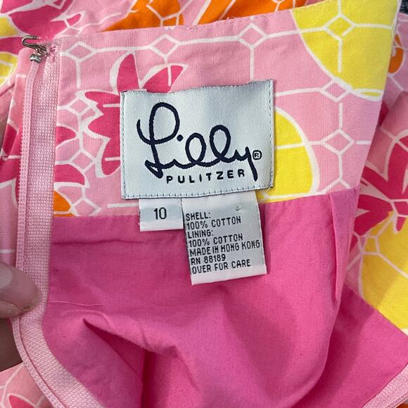 Lilly Pulitzer VINTAGE Short Skirt Women 10 Pink Yellow Pineapples Scalloped Hem - Picture 3 of 8